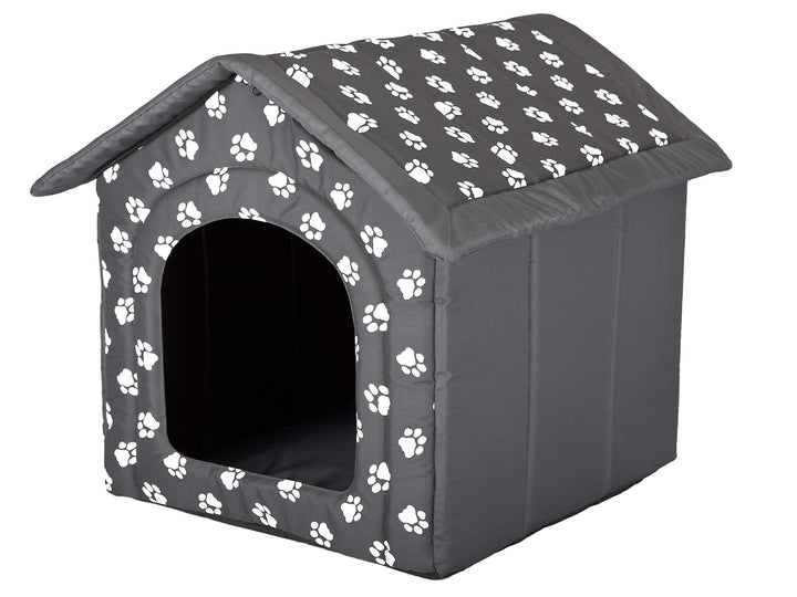 PillowPrim Hundehütte Hundehöhle Hundebett Hundehaus Katzenhöhle Tierbett XL - 60x55 cm grau mit Pfo