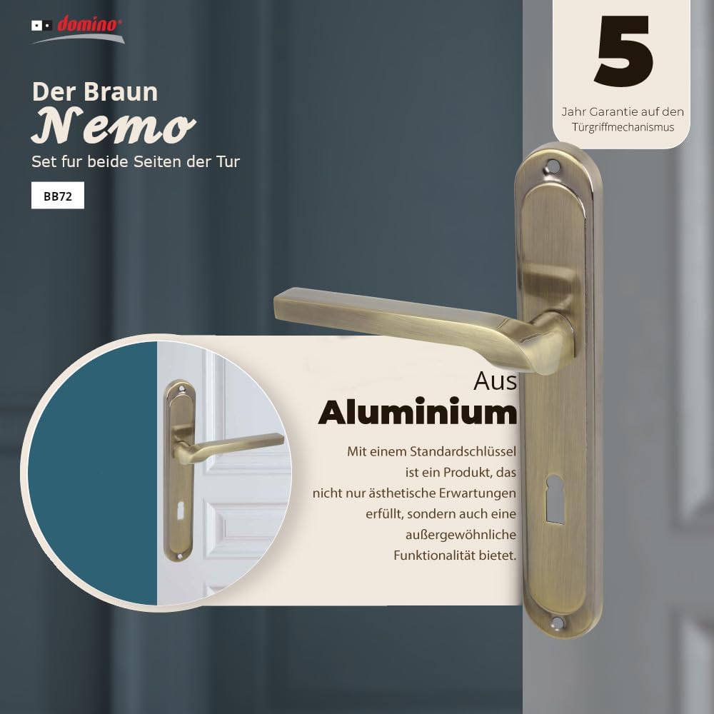 domino Türgriff 72 Drückergarnitur BB-Buntbart Set Langschildgarnitur Türklinke für Zimmertür, Kelle