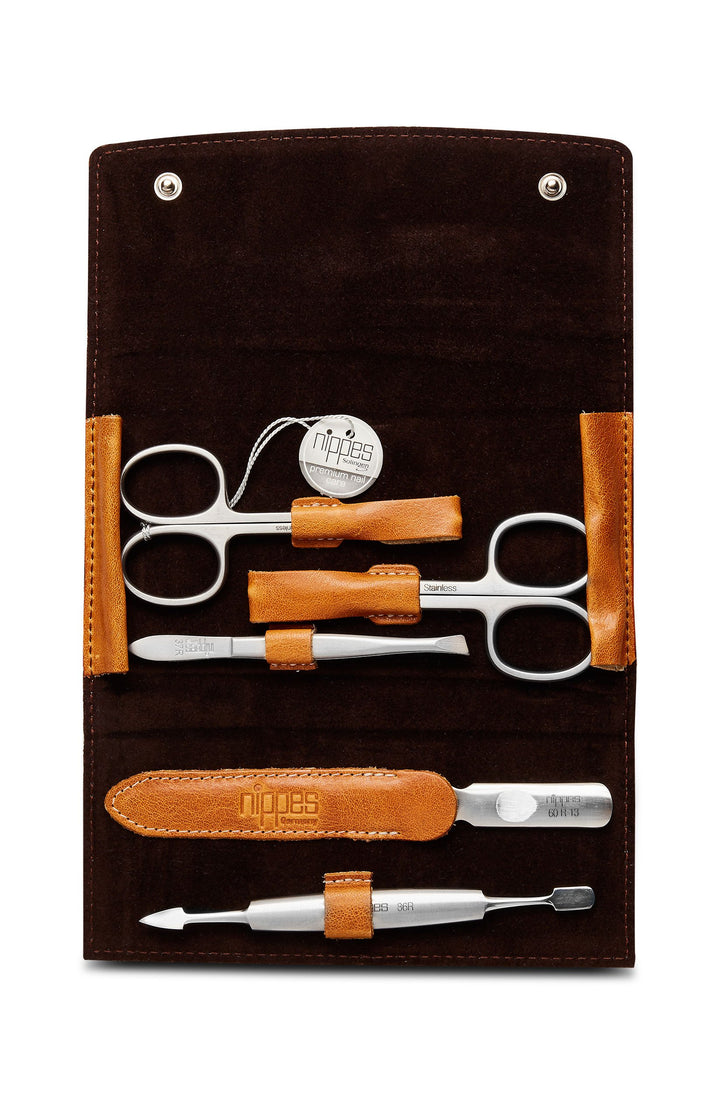 nippes Solingen Premium Line Maniküre Set Cognac, 5-teilig, Edelstahl rost- und nickelfrei, Nagelpfl