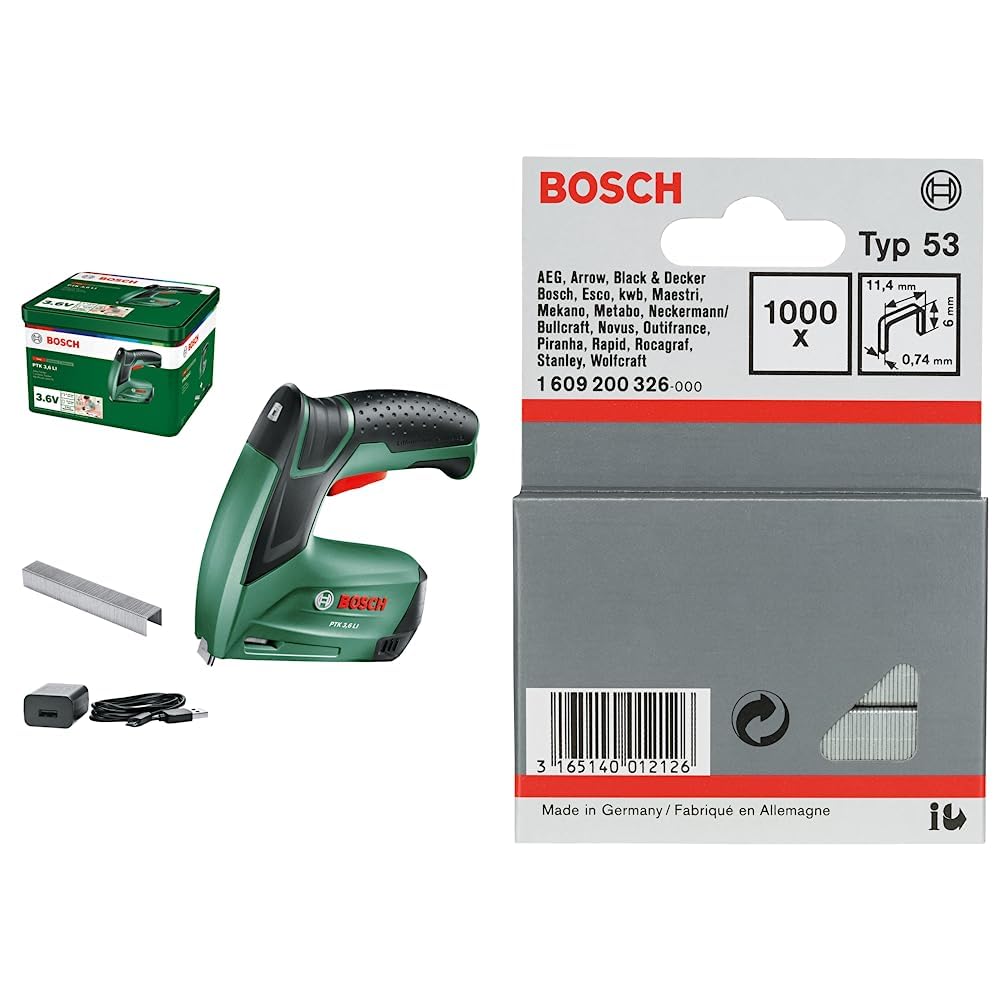 Bosch Akku Tacker PTK 3,6 LI (Integrierter Akku, 3,6 Volt, 30 Schläge/min, in Metalldose) & Professi