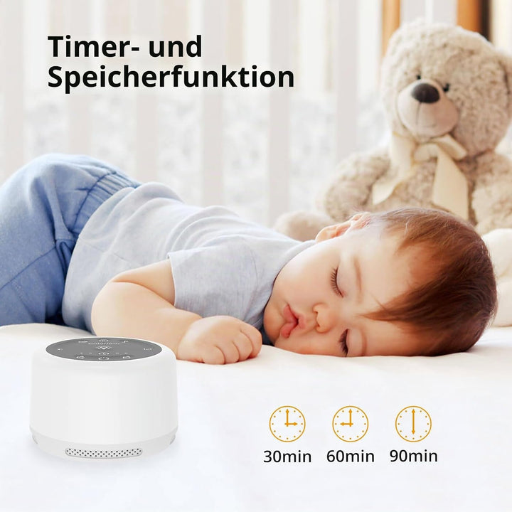 White Noise Machine Baby Einschlafhilfe Spieluhr 30 Klängen,Drahtlose Verbindung 5 Helligkeitsstufen