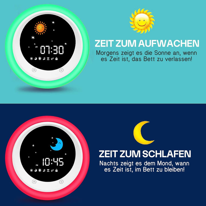 I·Code Wecker Kinder, Kinder Schlaftrainer Kinderwecker mit Nachtlicht, Schlaf Sound Maschine, Schla
