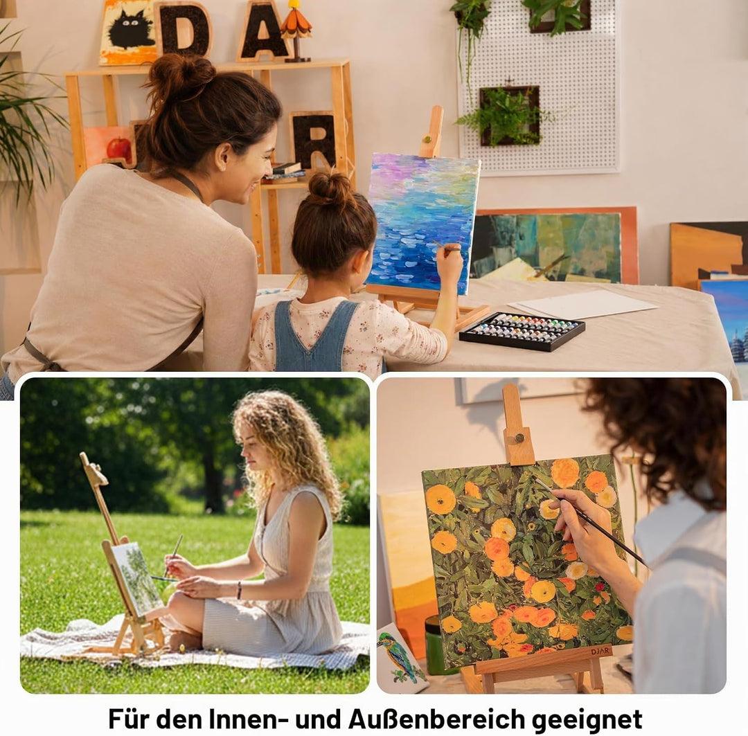 DJAR Mini-Tischstaffelei mit H-Rahmen, 63,5 cm, Staffelei aus Buchenholz, tragbar, für Malerei, Disp