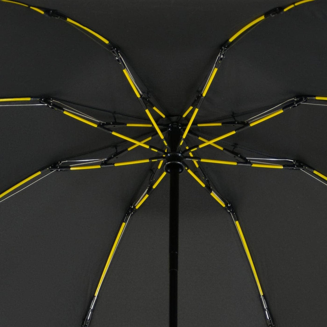 iX-brella Reverse umgekehrt öffnender Fiberglas-Taschenschirm mit farbigen Speichen - schwarz-gelb,
