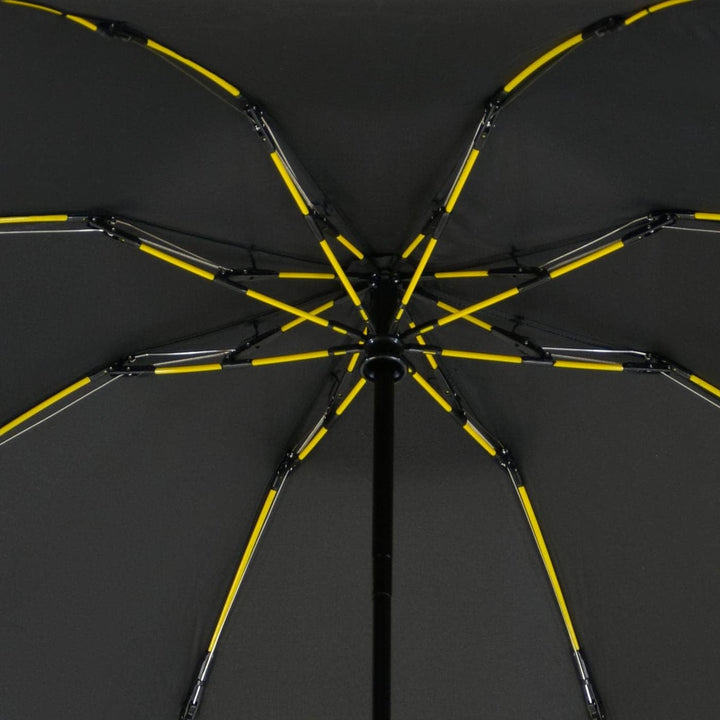 iX-brella Reverse umgekehrt öffnender Fiberglas-Taschenschirm mit farbigen Speichen - schwarz-gelb,