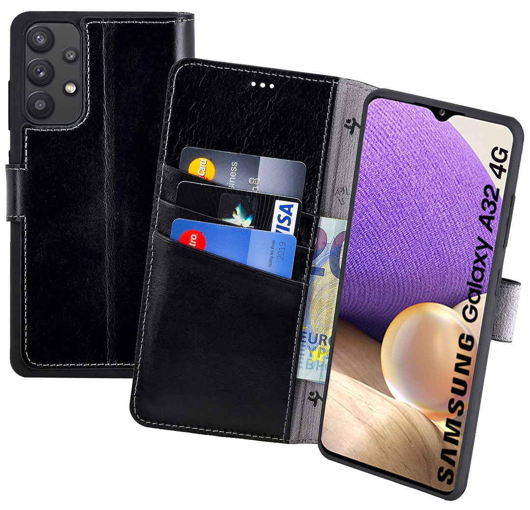 Suncase Book-Style Hülle kompatibel mit Samsung Galaxy A32 4G (Nicht für A32 5G) Leder Tasche (Slim-