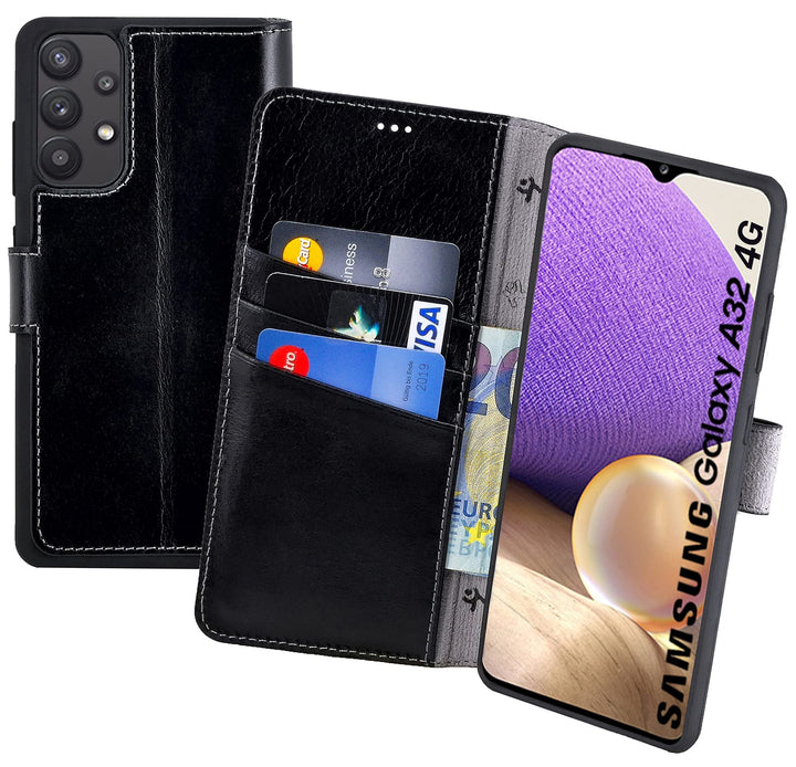 Suncase Book-Style Hülle kompatibel mit Samsung Galaxy A32 4G (Nicht für A32 5G) Leder Tasche (Slim-