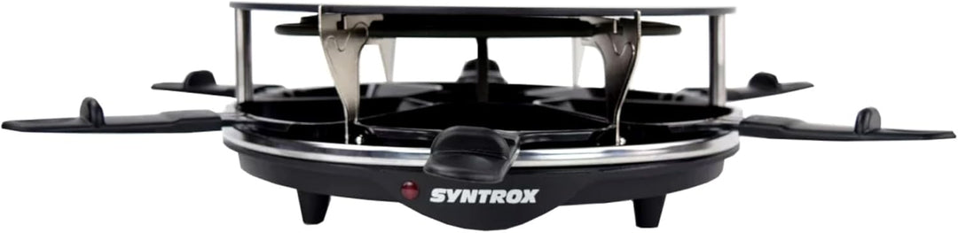 Syntrox Germany Raclette für 6 Personen Lillex, Rund mit Glas-Keramik Platte Emailliert, 900W Kompak