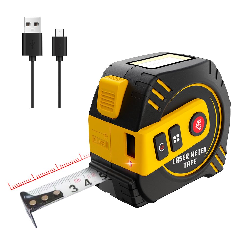 REVASRI Digitales Massband, 40 m Laser Entfernungsmesser & 5m Massband, Echtzeit-Digitalanzeige Einh