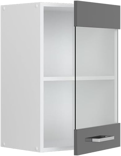 Vicco Küchenschrank Glas R-Line, Anthrazit Hochglanz/Weiss, 40 cm Anthrazit Hochglanz Hängeglasschra