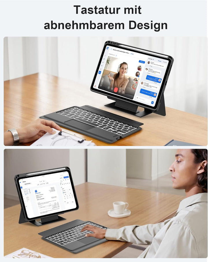 JADEMALL Für iPad 10 Generation Ergonomisch Hülle mit DE Tastatur, Bluetooth Tastatur für iPad 11 Ge