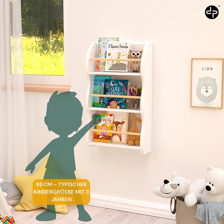 defiPad Wandregal für Kinderzimmer - Bücherregal Kinder mit 3 Ablagen - Montessori Spielzeugregal Wa