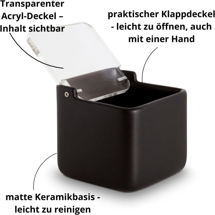 Salzdose mit deckel | Salzbehälter für die küche, keramik | Salztopf mit deckel | Salzfass mit klapp