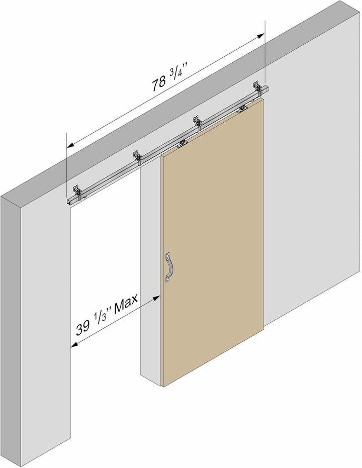 Schiebetorbeschlag SLID'UP 1700-80 mit Stahl-Laufschiene 195 cm und Stahlrollen, mit Wandwinkel, für