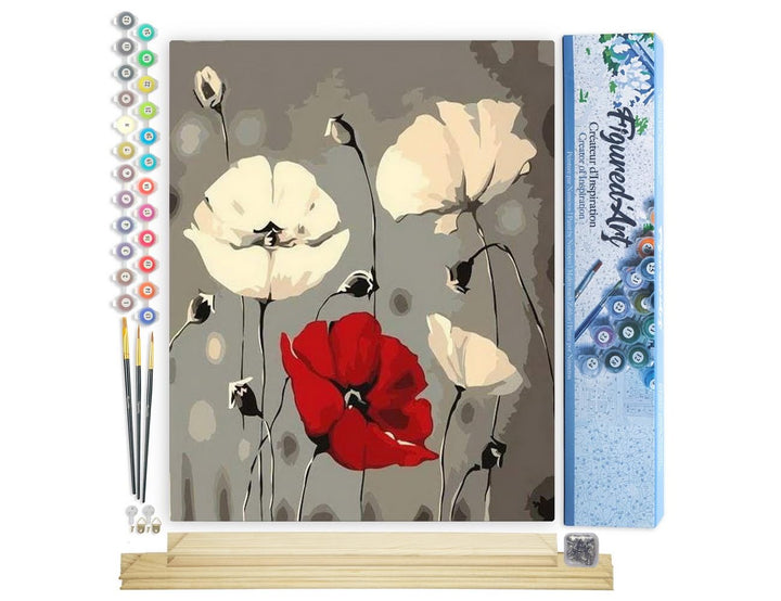 Figured'Art Malen Nach Zahlen Erwachsene Mit Rahmen Rote und weisse Blumen - Paint by Numbers Bastel