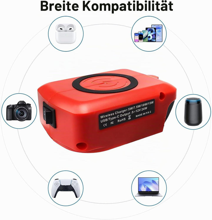 18 V mobiler kabelloser tragbarer Ladeadapter, Ladegerät für Einhell Power X-Change, universelle 15