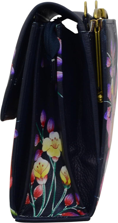 Anuschka Damen echt Leder Mini Sling Organizer Tasche, Kreuztasche, Stylisher Organizer Moonlit Mead