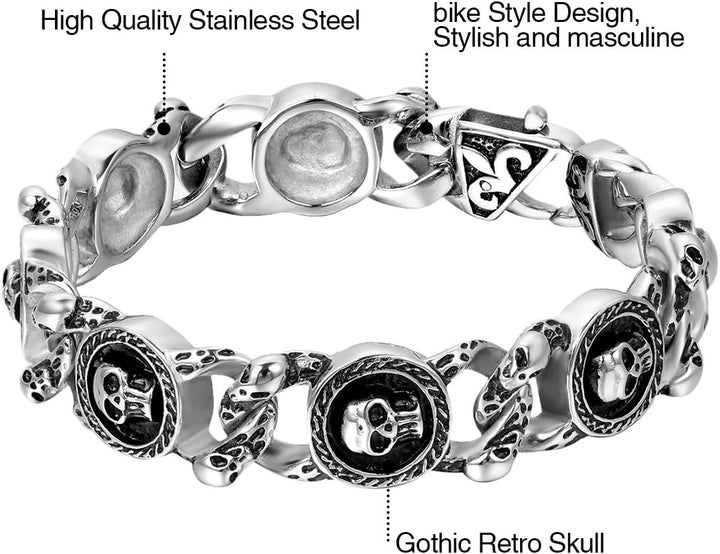 OIDEA Herren RockTotenkopf Armband: Schädel Schwer Gliederkette Armkette Punk Gotik Skull Armreif Sk