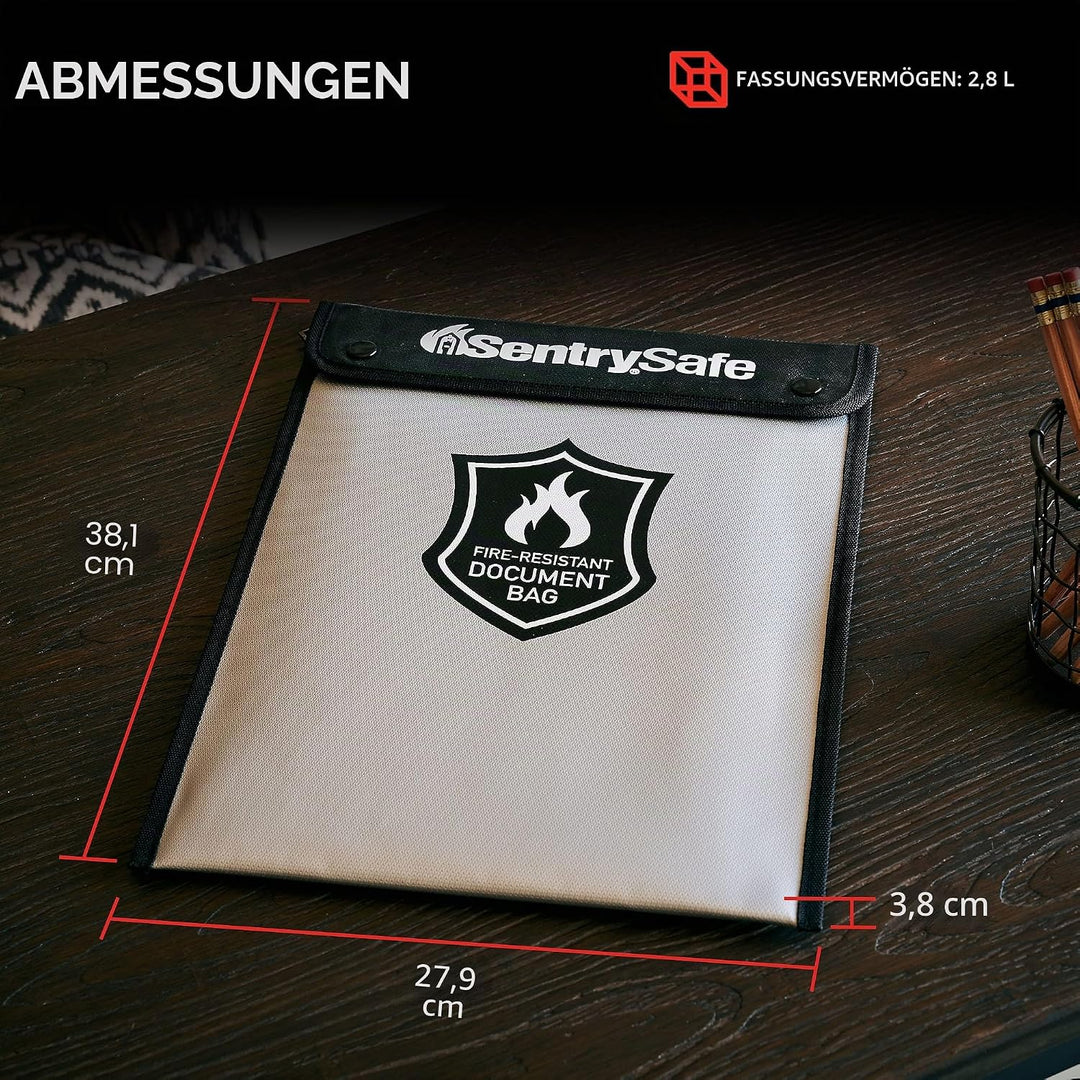 SentrySafe FBWLZ0 feuerfeste und wasserabweisende Tasche mit Reissverschluss für Dokumente, 3,8 x 27