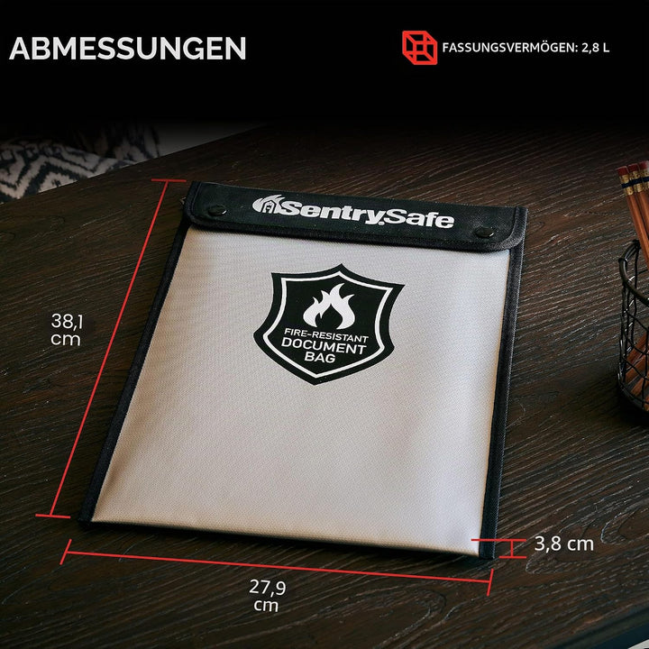SentrySafe FBWLZ0 feuerfeste und wasserabweisende Tasche mit Reissverschluss für Dokumente, 3,8 x 27