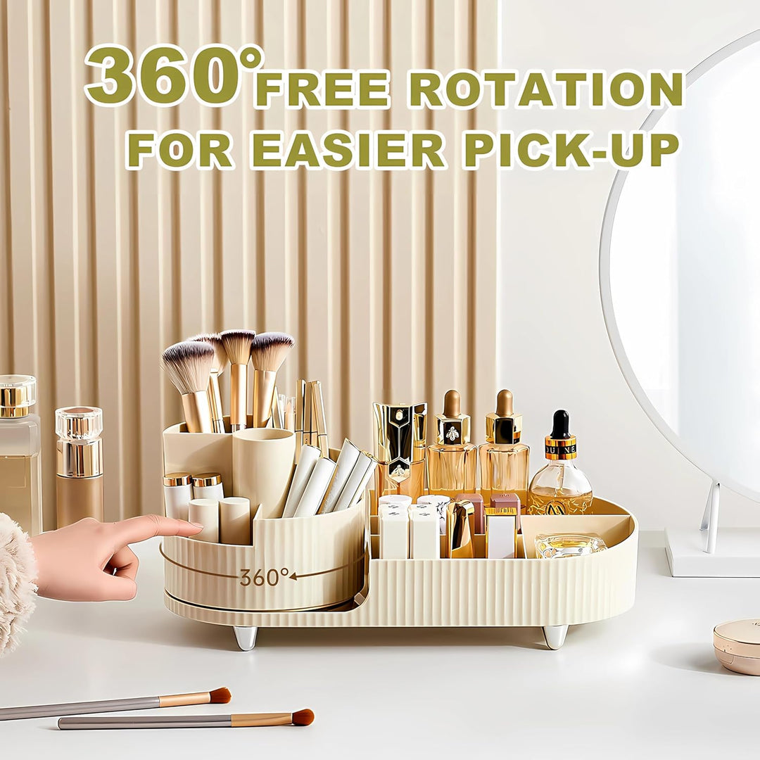 Make up Organizer 360° Drehbar, Grosser Bad Kosmetik Organizer mit Aufbewahrungsbox für Schminktisch