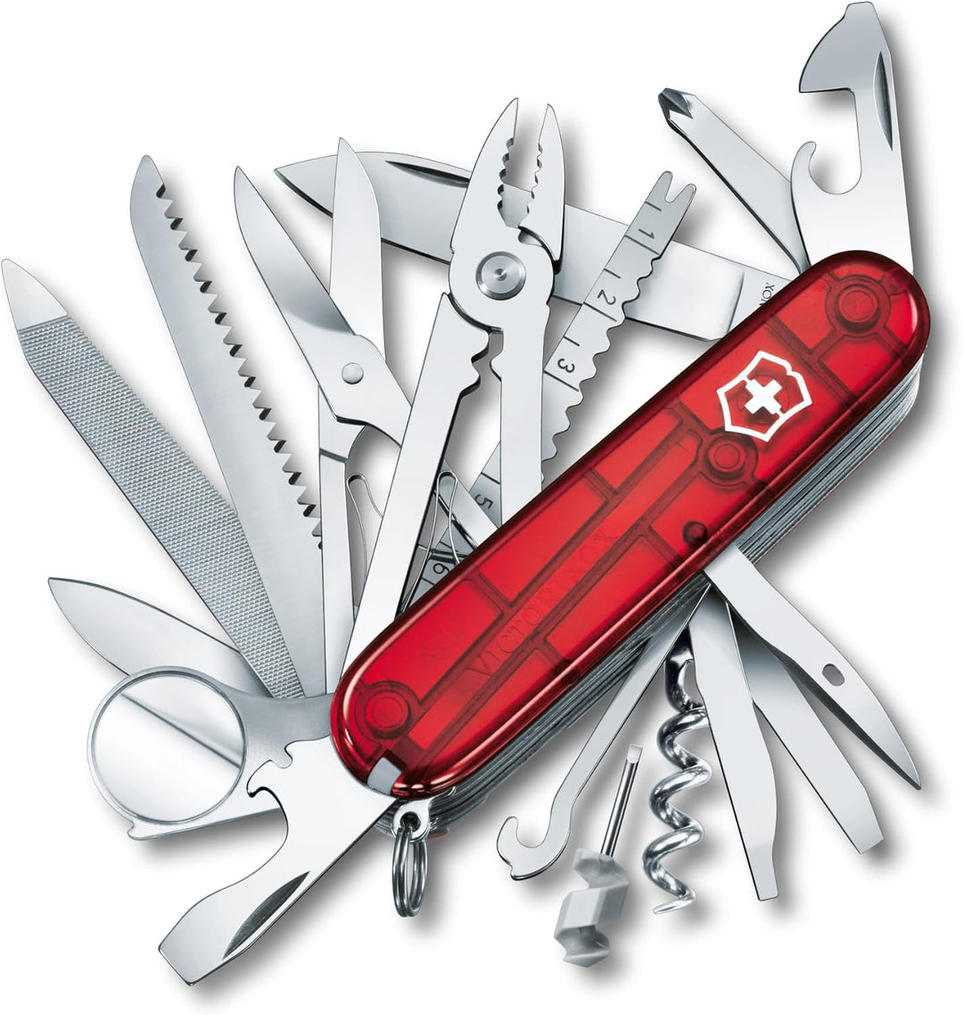 Victorinox Taschenmesser Swiss Champ (33 Funktionen: Metallfeile, Mini-Schraubendreher) rot Rot Tran