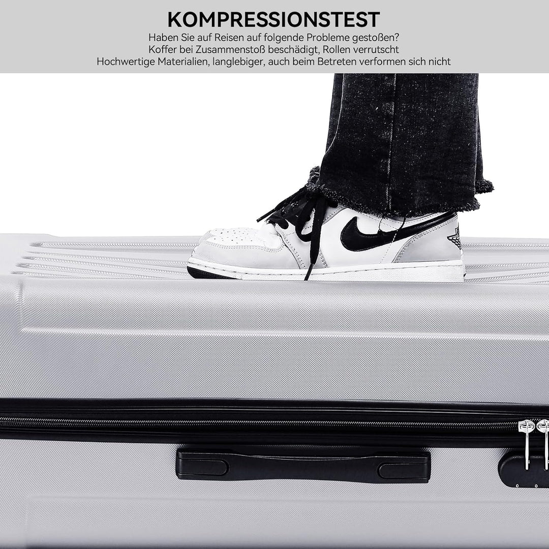 BEIBYE- Hartschalenkoffer Koffer Trolley Rollkoffer Reisekoffer Zahlenschloss 4 Zwilings-Rollen (Sil