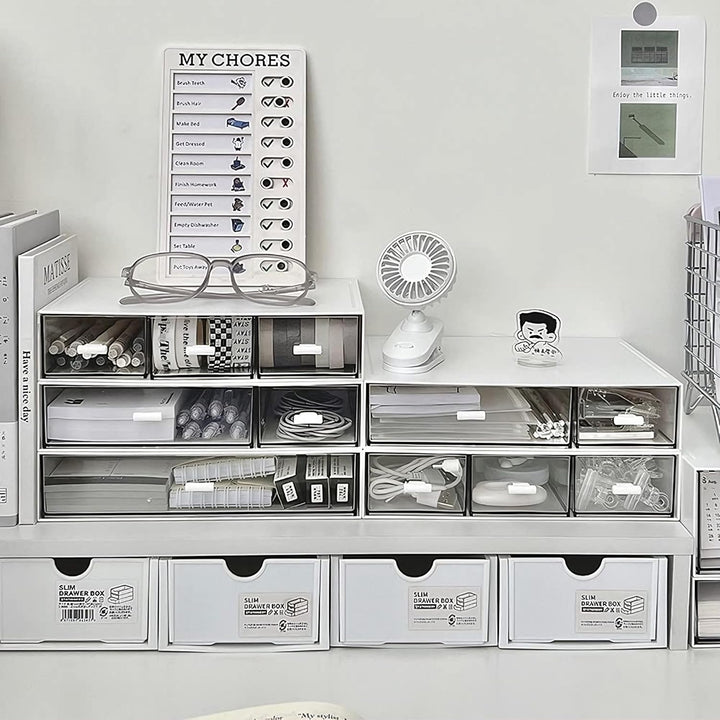 Schreibtisch Organizer Set, 3 Stapelbare Aufbewahrungsboxen mit 6 Schubladen, Multifunktionale Ordnu