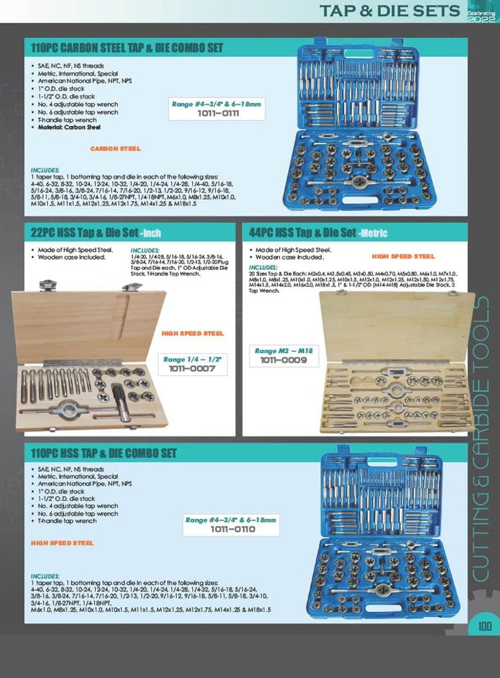 HHIP 1011-0005 Gewindeschneid-Set, 41-teilig, 3-12 mm – Sechskantform