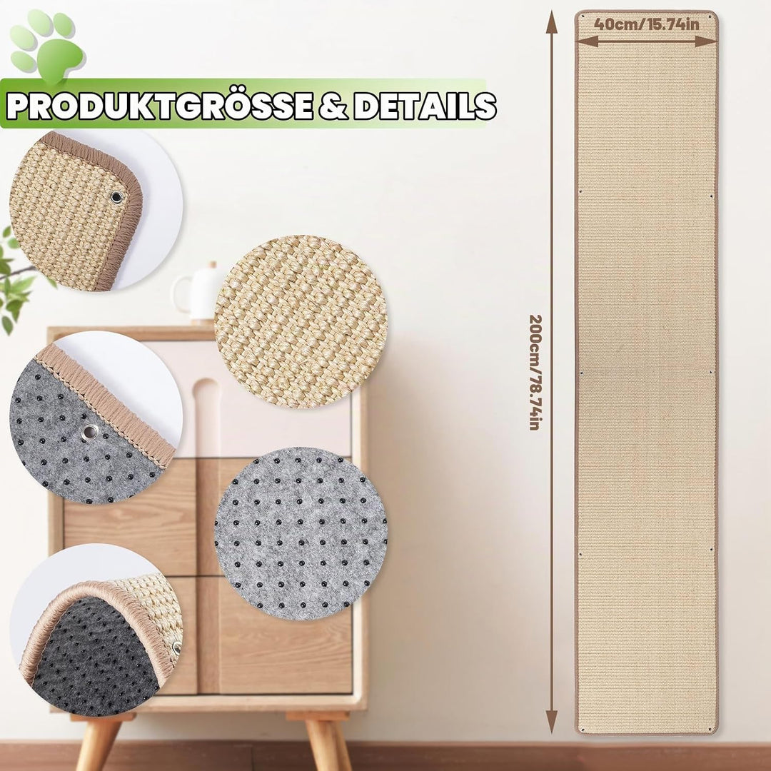 Kratzmatte Katze 40x200 cm Kratzbretter Natürliche Sisal Kratzmatte Katzenkratzmatte Kratzschutz für