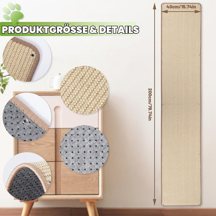 Kratzmatte Katze 40x200 cm Kratzbretter Natürliche Sisal Kratzmatte Katzenkratzmatte Kratzschutz für