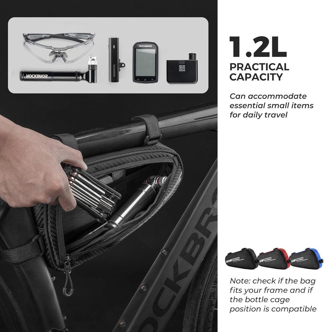 ROCKBROS Rahmentasche Dreieckstasche 1,2L Fahrradtasche für MTB, Rennräder Wasserabweisende Werkzeug