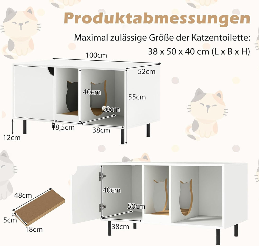 COSTWAY Katzenschrank für Katzentoilette, Katzenklo Schrank mit Kratzbrett & Eingang in Katzenform &