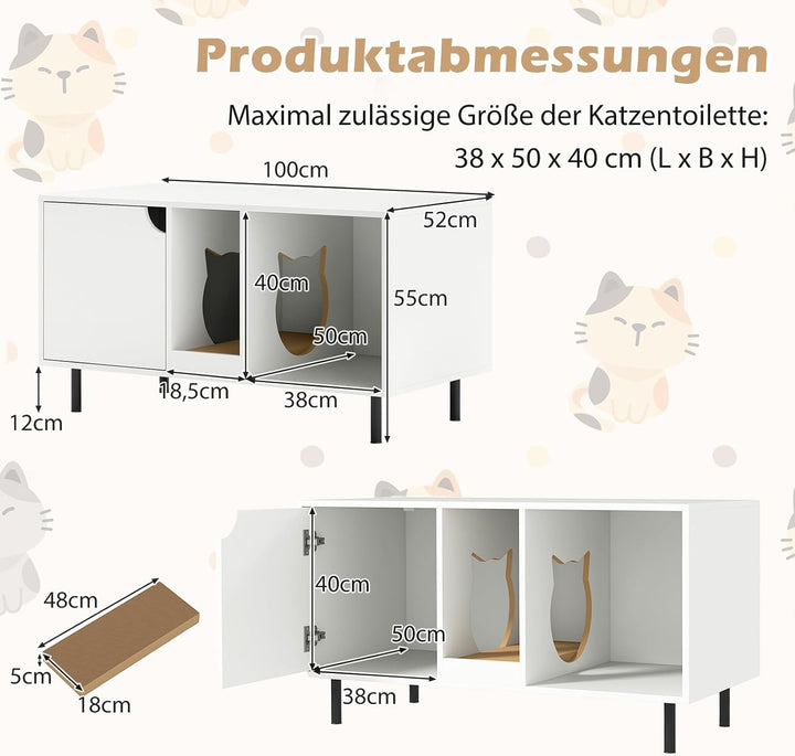 COSTWAY Katzenschrank für Katzentoilette, Katzenklo Schrank mit Kratzbrett & Eingang in Katzenform &
