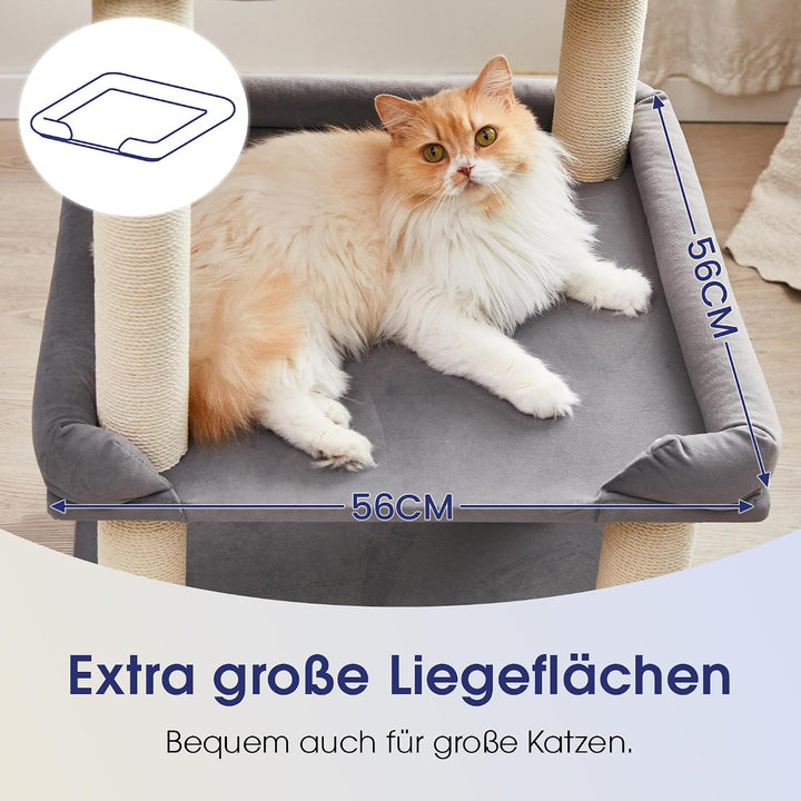 Katzenbaum 114 cm Hoch, Grosser Kratzbaum mit Extra Grosser Plattform &amp; Kratzpfosten, Mehrstufiger K