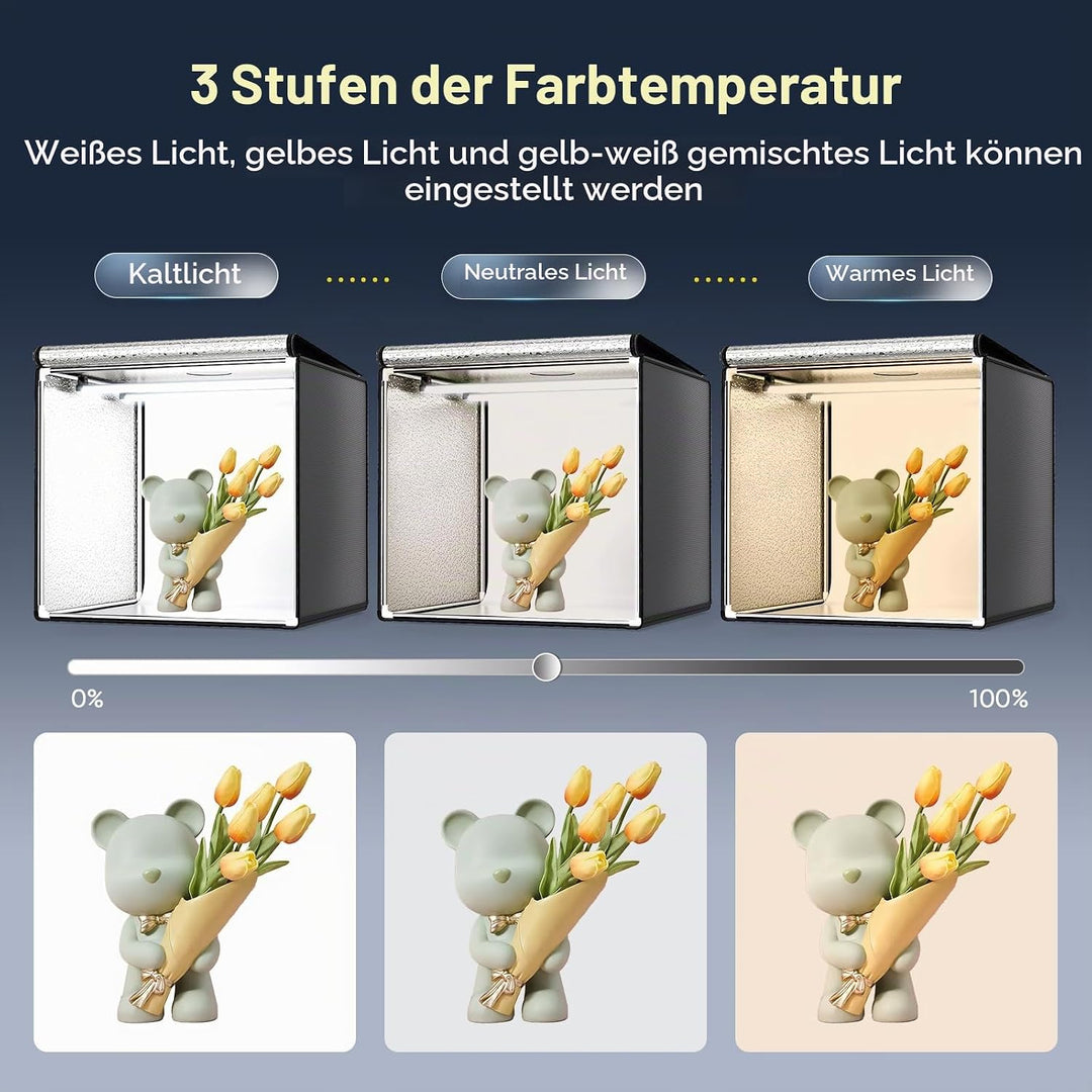 Fotobox, 60CM 5600K Ständer Fotografie Lichtbox, 0-100% Einstellbare Helligkeit Lichtbox Ausgestatte