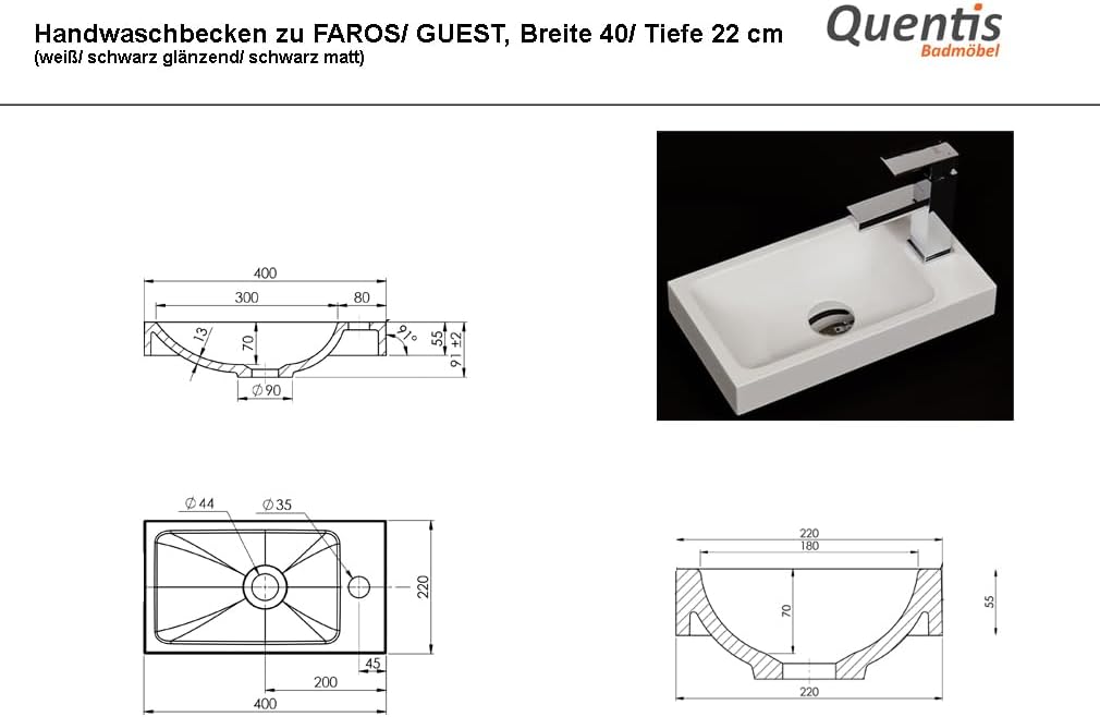 Quentis Badmöbel Gäste-WC Set Faros 40 cm, Waschbecken mit Unterschrank (Eiche Natur), Eiche Natur