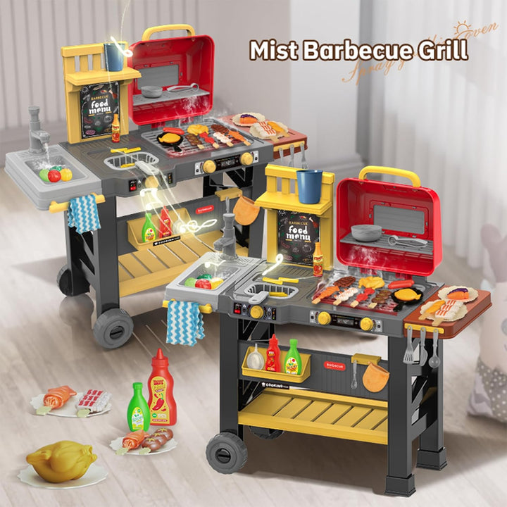 Grill-Spielzeugset für Kinder mit Rauchgeräuschen &amp; Licht, Kindergrill Outdoor Küche Spielzeug Set,