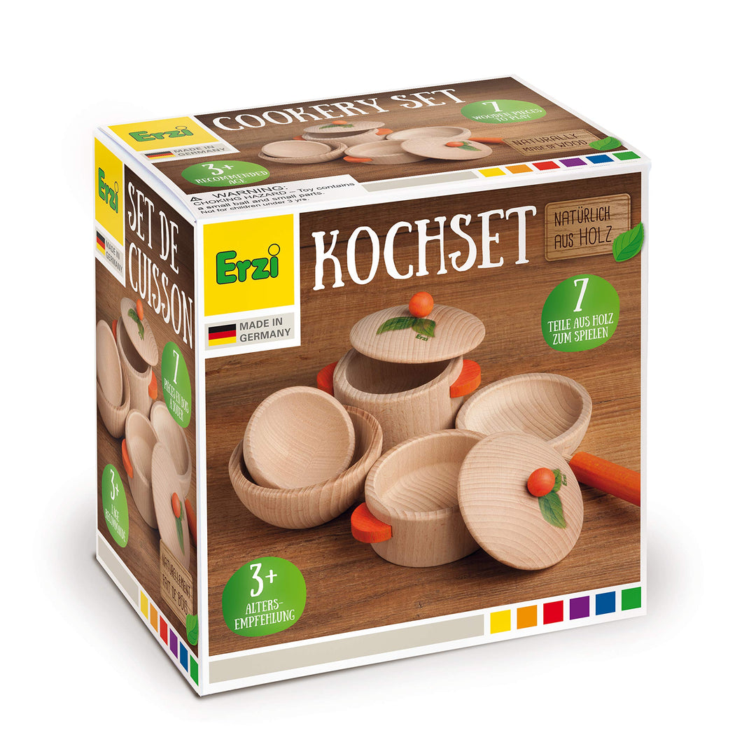 Erzi 10659 Kochset Natur aus Holz, Kinderküche, Kaufladenartikel für Kinder zzzz-s, zzzz-s