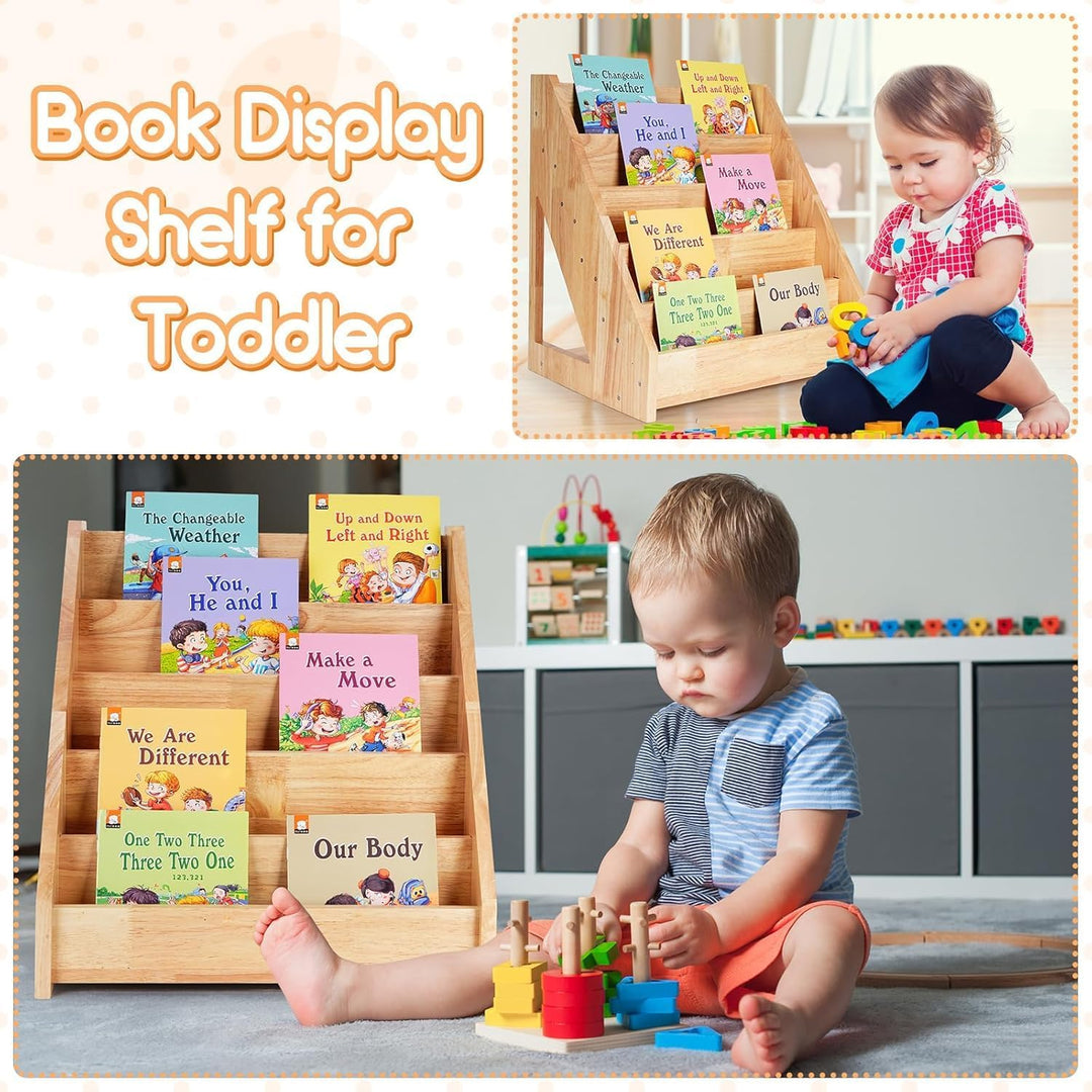 HEYOUTH Montessori Bücherregal,Bücherregal Kinder,Massivholz Kinderregal,Bücherkiste Kinder,mit 5 of