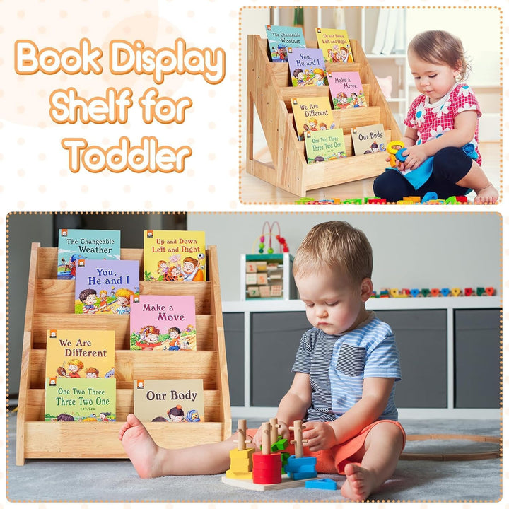 HEYOUTH Montessori Bücherregal,Bücherregal Kinder,Massivholz Kinderregal,Bücherkiste Kinder,mit 5 of