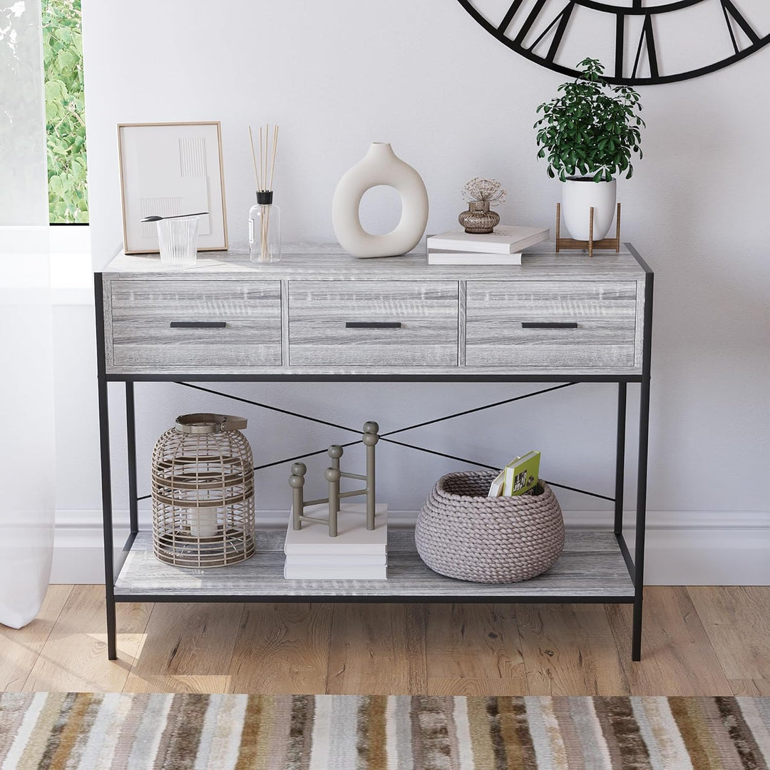 Vida Designs Brooklyn Konsolentische, Holzwerkstoff, Grau, 3 Drawer Grau 3 Drawer, Grau 3 Drawer