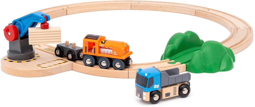 BRIO World – 36028 Starterset Güterzug mit Kran A | Zugset für Kinder ab 3 Jahren Neue Version, Neue