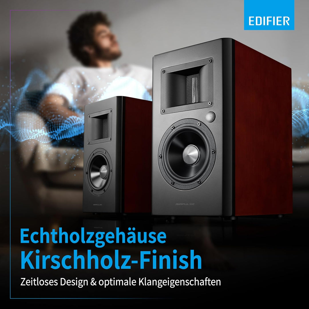 EDIFIER AIRPULSE A200 - 2.0 Studiomonitore (130W) mit Bluetooth V5.0 (aptX), Bändchen-Hornhochtöner