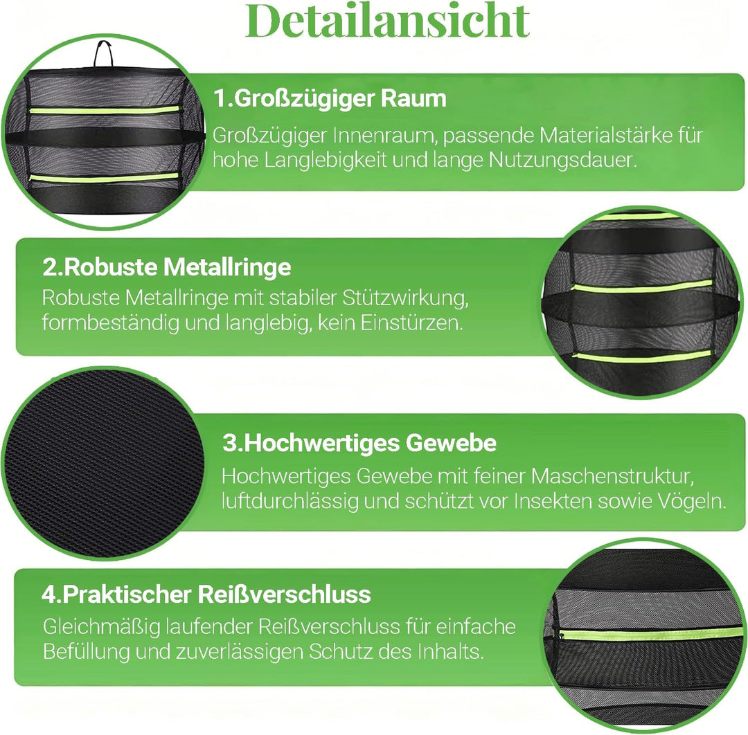 Trockennetz Kräuter,Hängendes Trockengestell mit Reissverschluss, zusammenklappbar Mesh Trockner mit