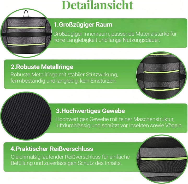 Trockennetz Kräuter,Hängendes Trockengestell mit Reissverschluss, zusammenklappbar Mesh Trockner mit