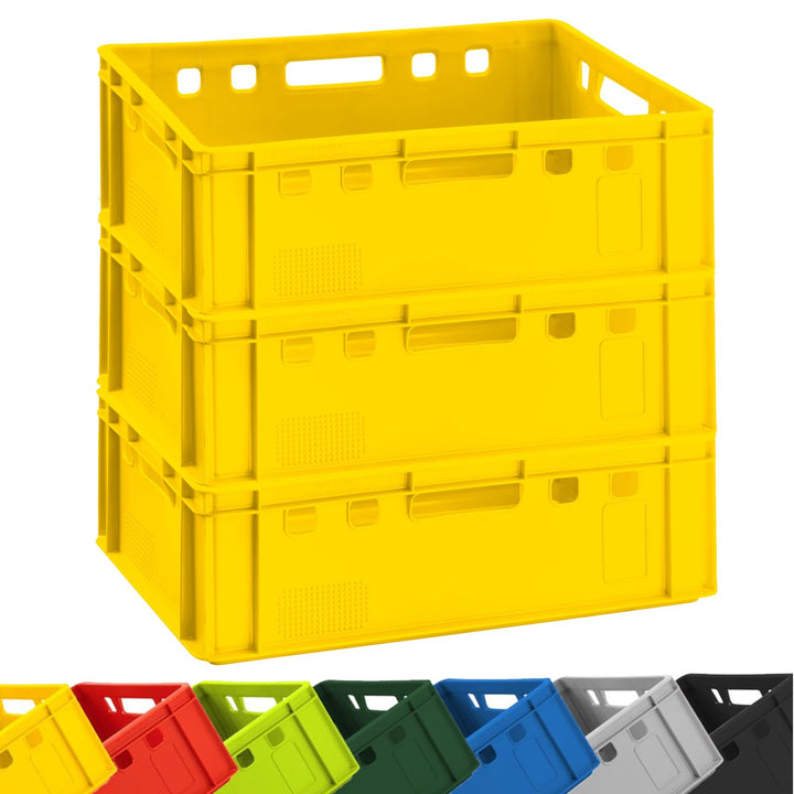 BURI 3x Fleischkiste E2 Fleischerkiste Gelb 60x40x20cm Metzgerkiste Lagerkisten Stapelkisten | Eurob