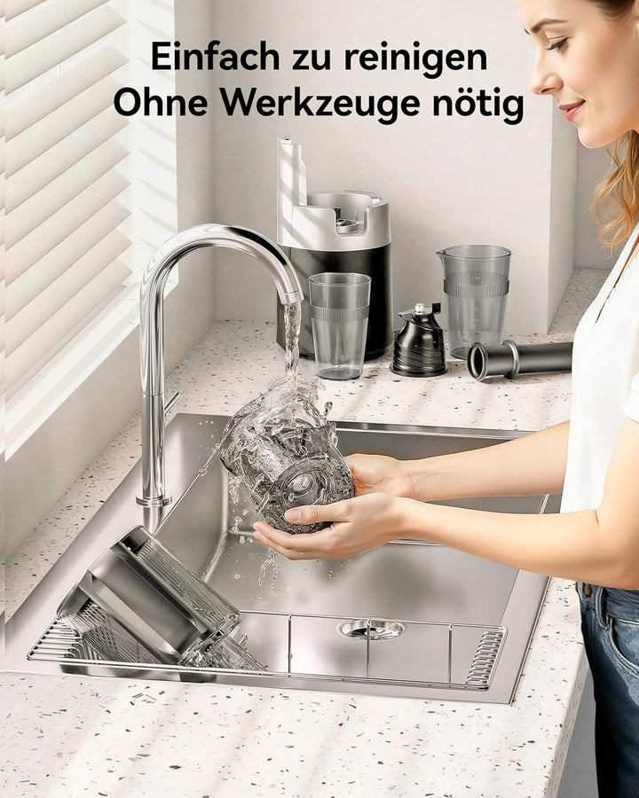 EUHOMY Entsafter, Slow Juicer für Ganze Gemüse und Obst, 135 mm grossem Einfüllschacht 1,8 L Füllvol