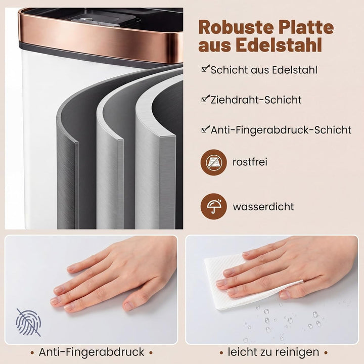 COSTWAY 72L Mülleimer 4 Fächer, elektrischer Abfalleimer mit Sensor, Mülltrennsystem 2 x 11L + 3,5L
