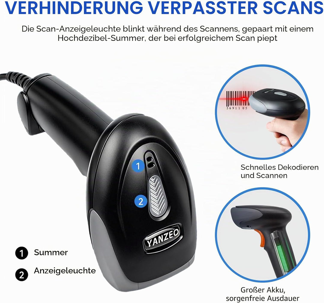 Yanzeo USB-Barcode-Scanner, CCD-Barcode-Scanner für Computer – Plug-and-Play, schnelles und genaues